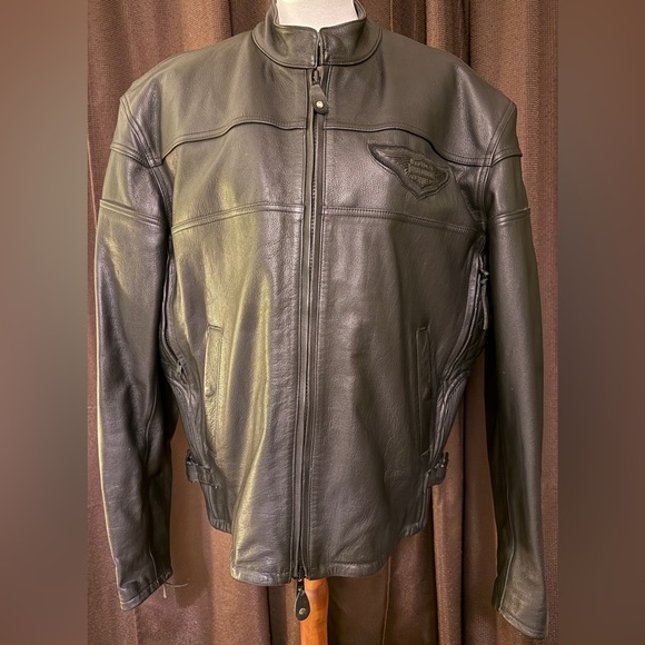 Harley Davidson Men’s Black Leather Padded Riding Jkt XL Removable Quilted Liner